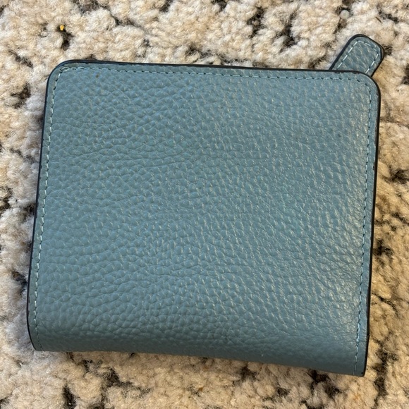 None Handbags - Slate Blue Pebbled Leather Compact Wallet | Genuine Cowhide Bifold